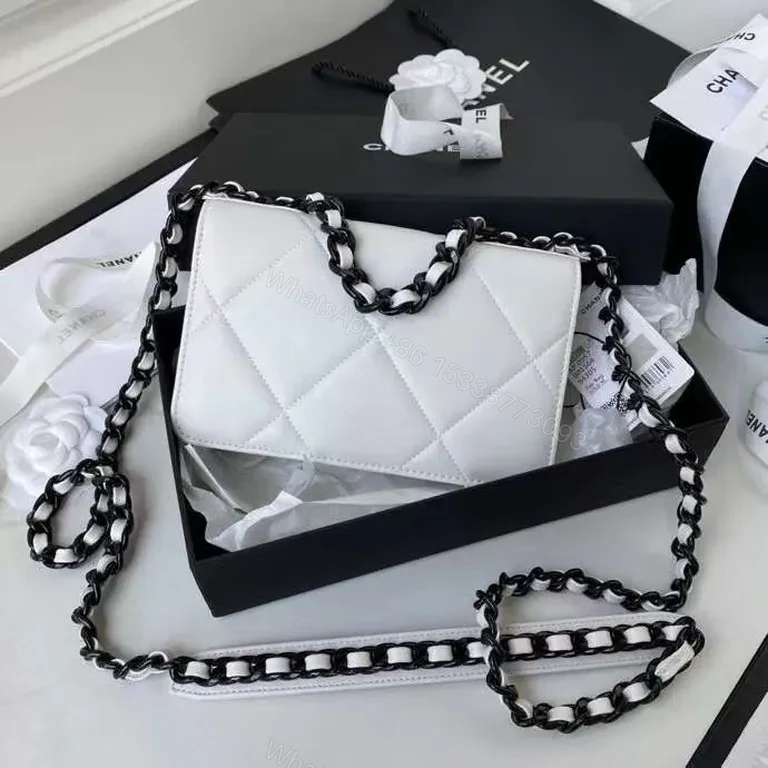 View 4 of Quilted White Chain-Accent Flap Bag â€” Luxury Compact Tote