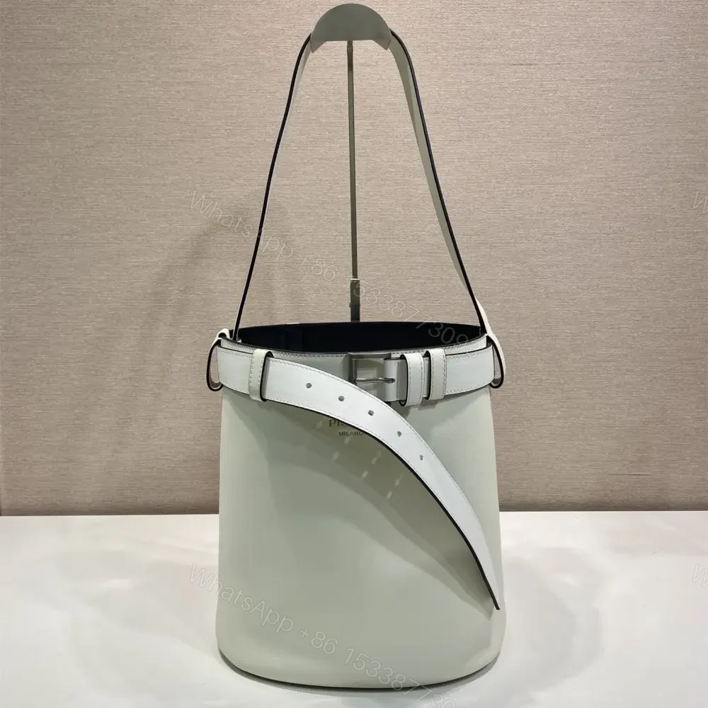 View 3 of 高仿Prada*Buckle系列1BE085小牛皮水桶包白色免檢版