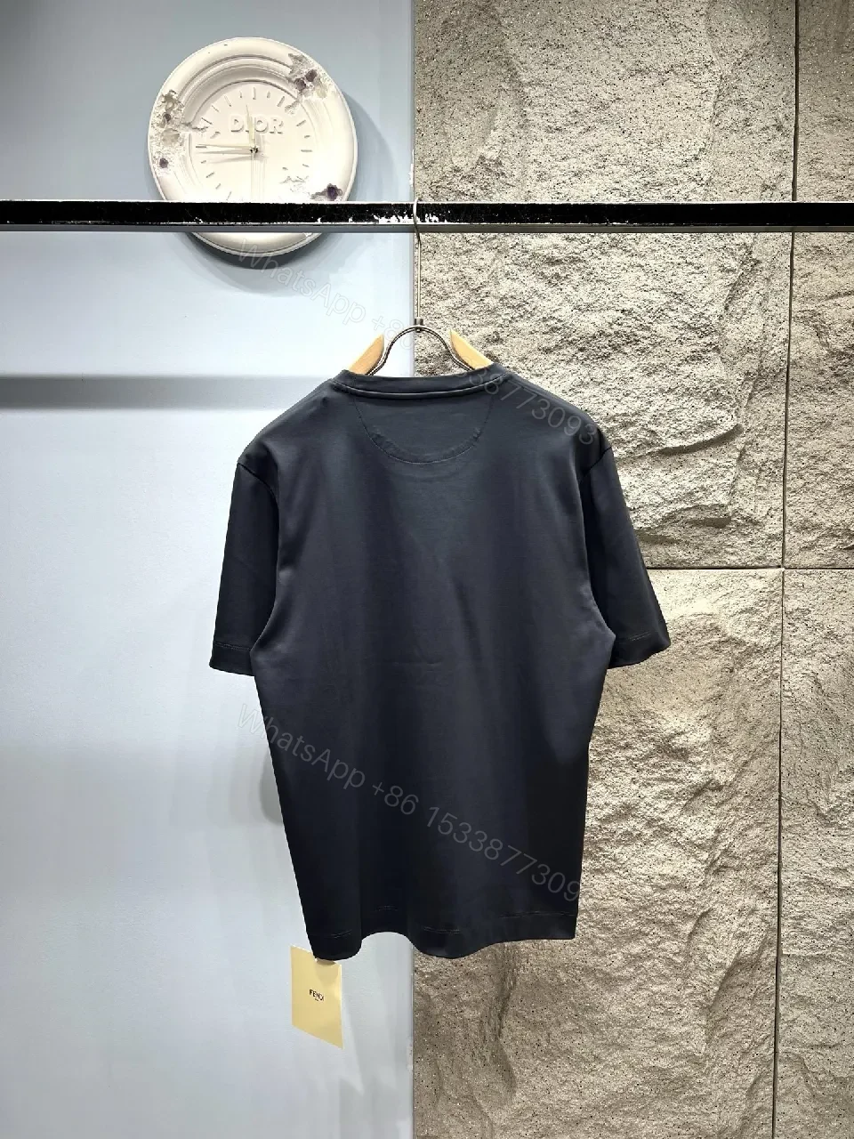 View 4 of Navy Cotton Tee with Zip Pocket, Minimalist Luxe, Casual Wear