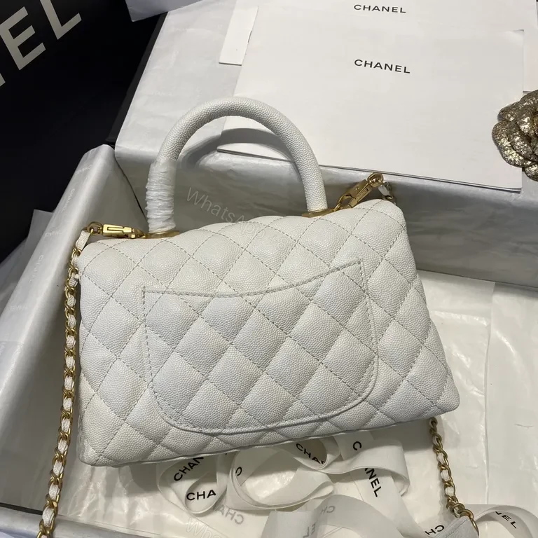 View 7 of Quilted White Leather Mini Bag: Luxe CC Chain Style