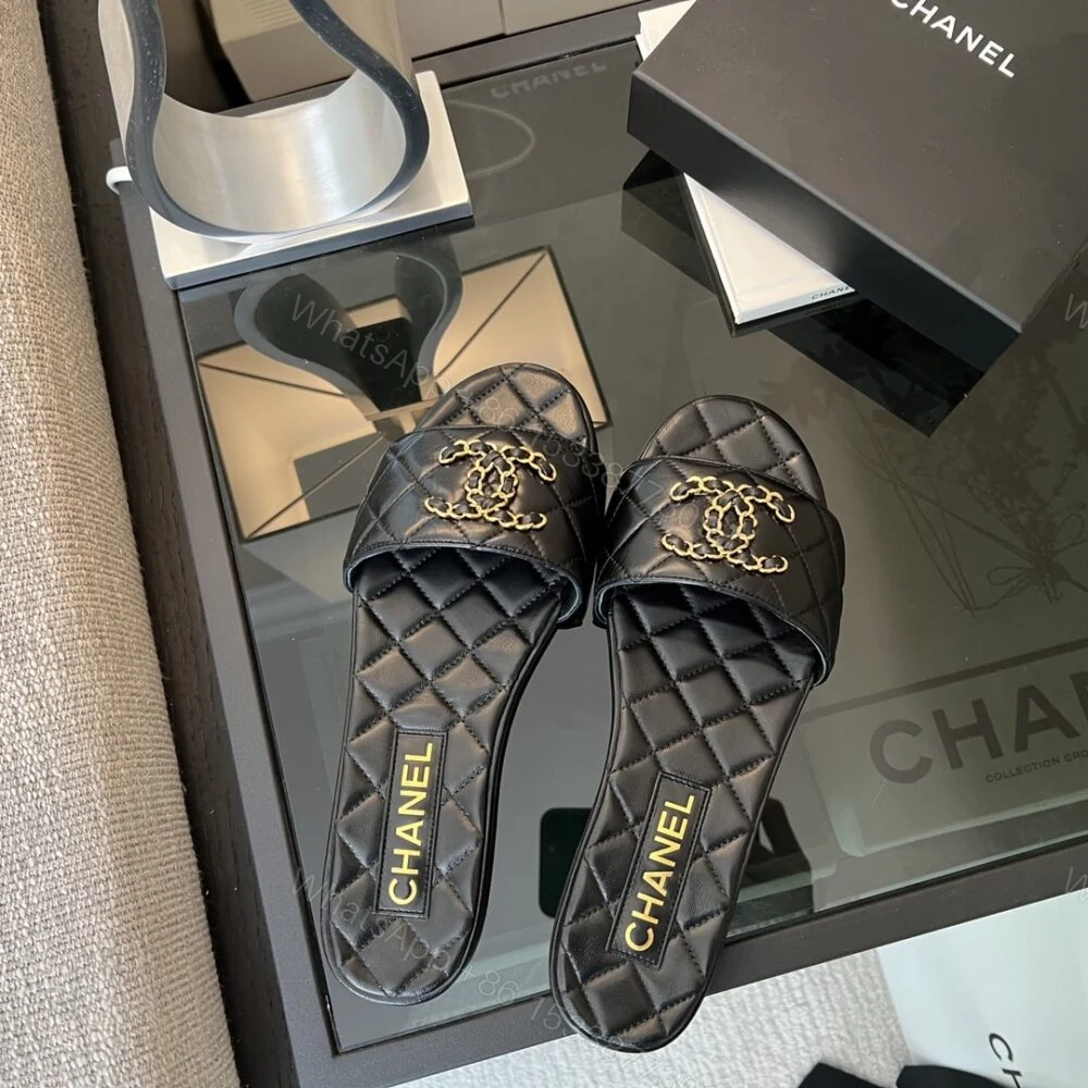 View 4 of Chanel 23P Quilted Cc Chain Mule Sandal Black