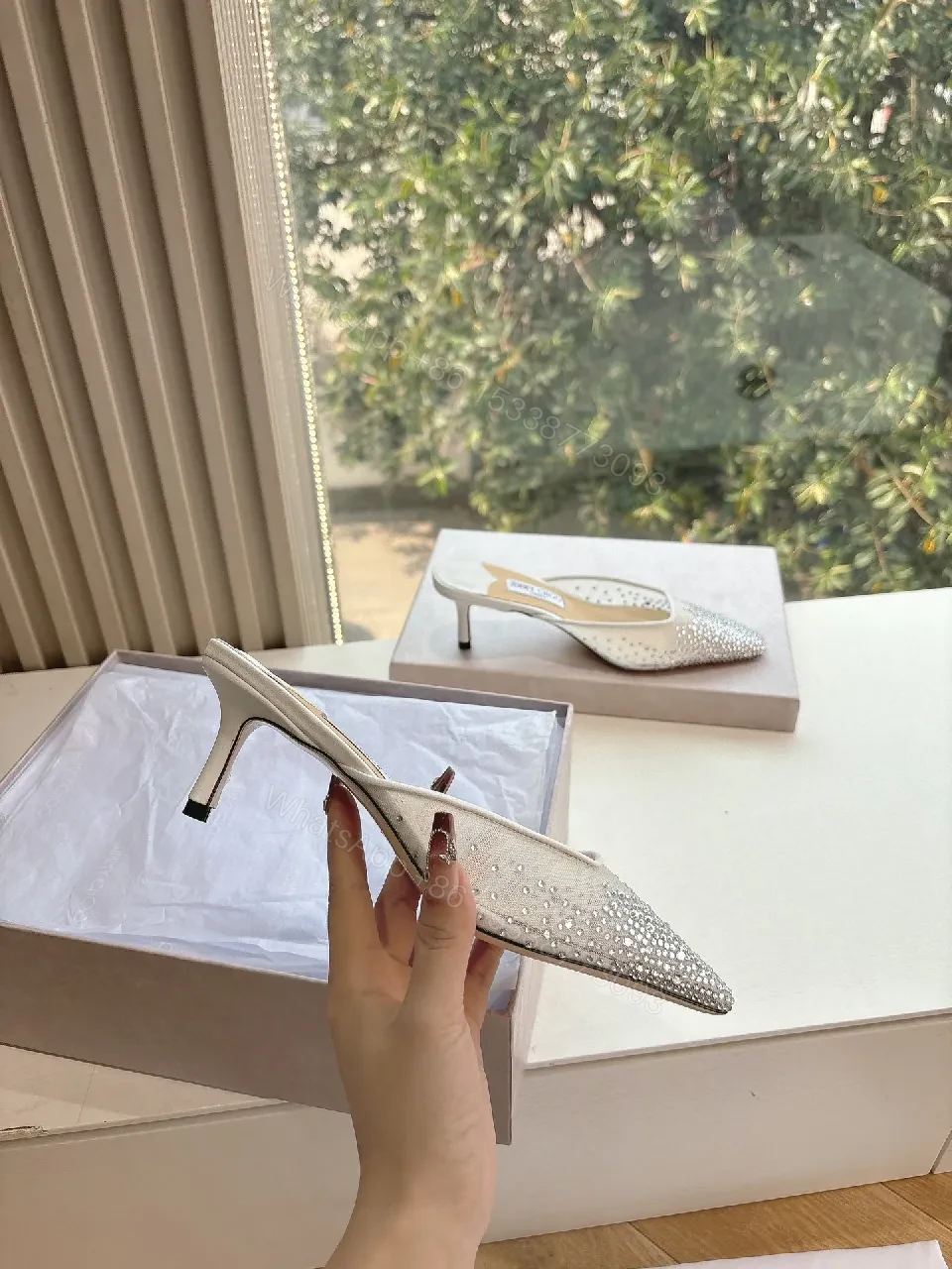 View 5 of Crystal-Embellished Satin Slip-Ons: Evening Glamour Shoes
