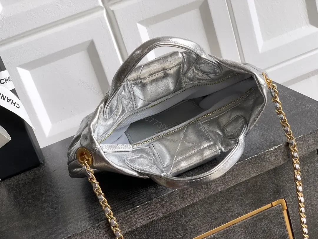 View 8 of Metallic Quilted Handbag with Gold Hardware Statement Bag