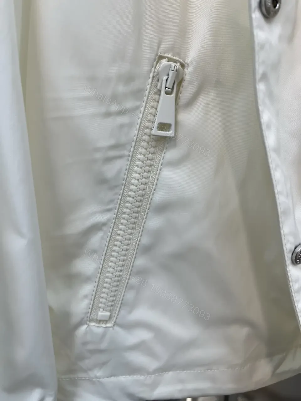 View 5 of Off-White Cream Lightweight Hooded Windbreaker with Zipper Front