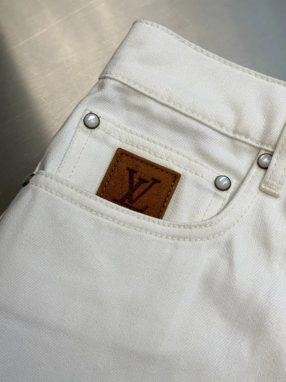 View 11 of Off-White/Cream Straight-Leg Trousers, Minimal Silk-Like, Zipper Fly