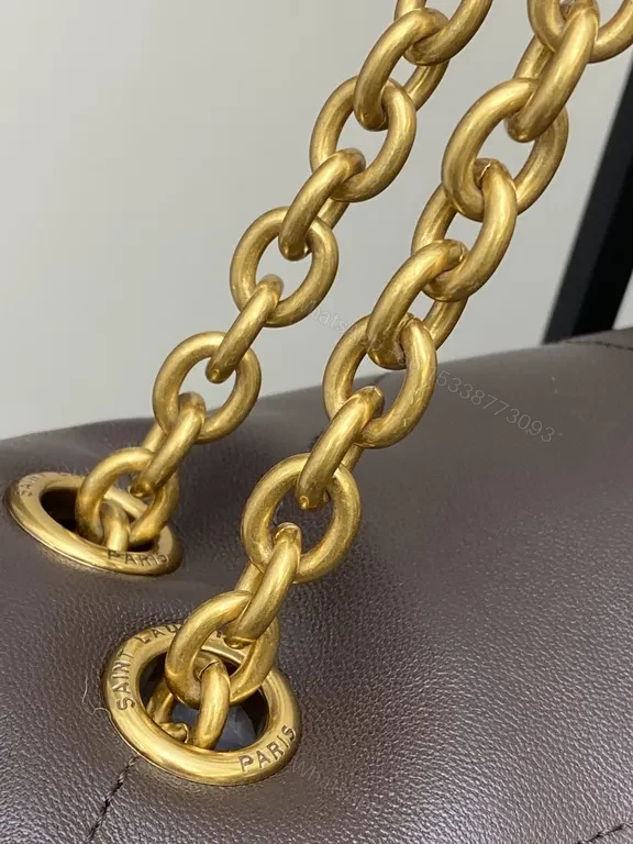 View 8 of Rich Espresso Leather Crossbody â€” Quilted, YSL-Style Gold Chain Bag