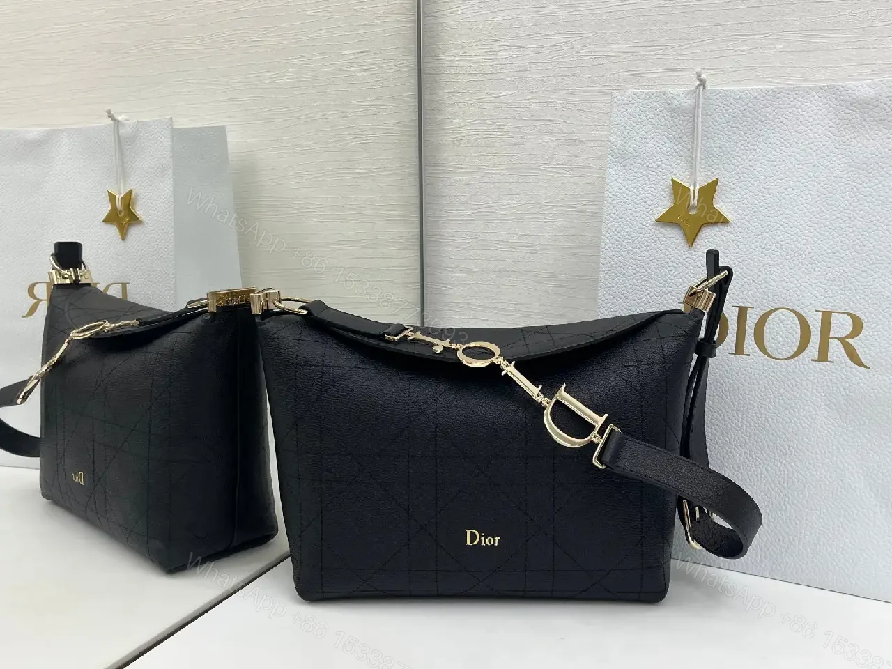 View 9 of Chic Black Quilted Shoulder Bag with Gold Accents