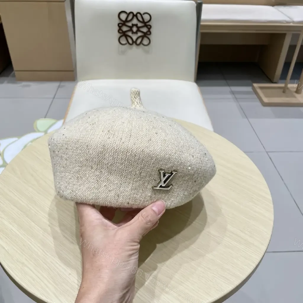 View 3 of Glitter Beret with Luxe LV-Style Motif, All-Day Shine