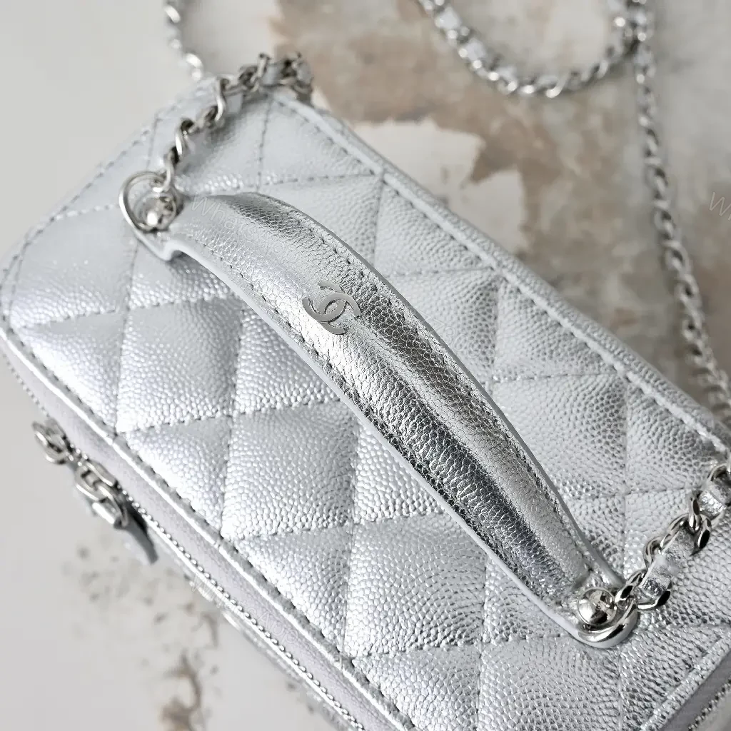 View 4 of Metallic Leather Crossbody: Chic Quilted, CC Detail, Compact