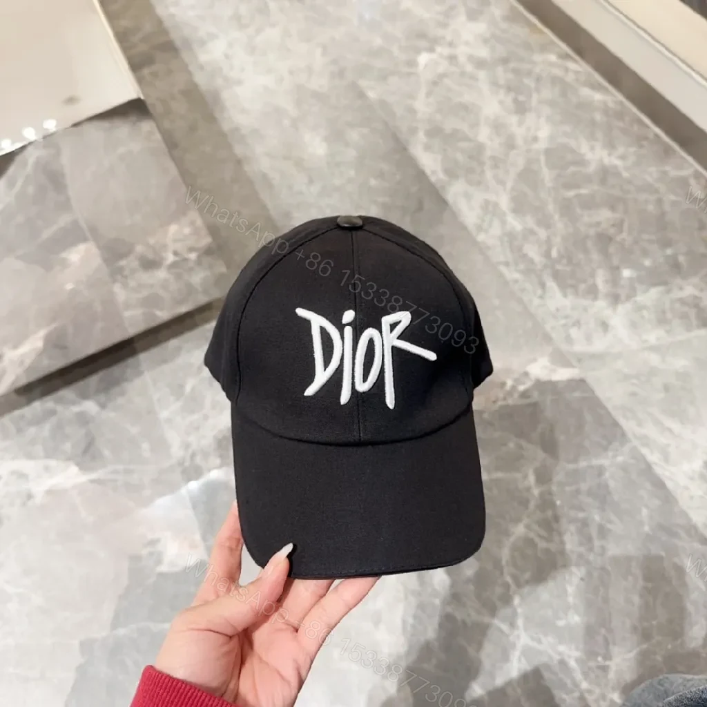 View 6 of Black Cotton Cap with White Script Embroidery, Modern Streetwear Cap