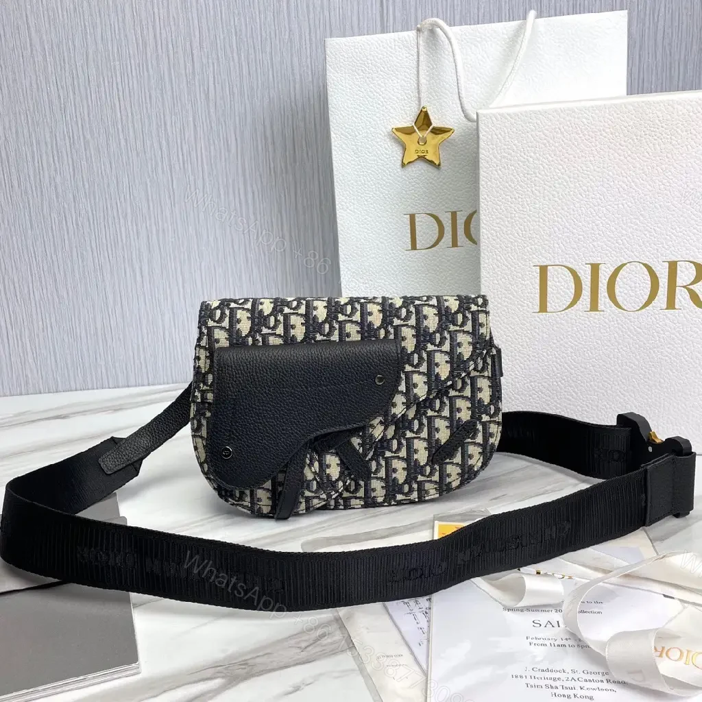 View 6 of Compact Black Leather Dior-Inspired Monogram Messenger Bag