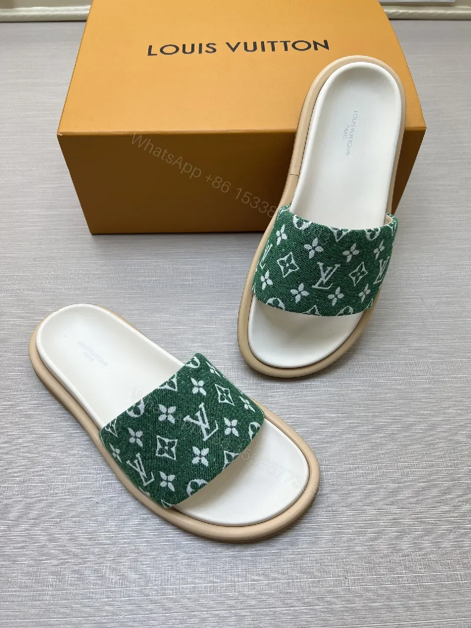 View 2 of Green Monogram Slip-On Sandal with Patterning