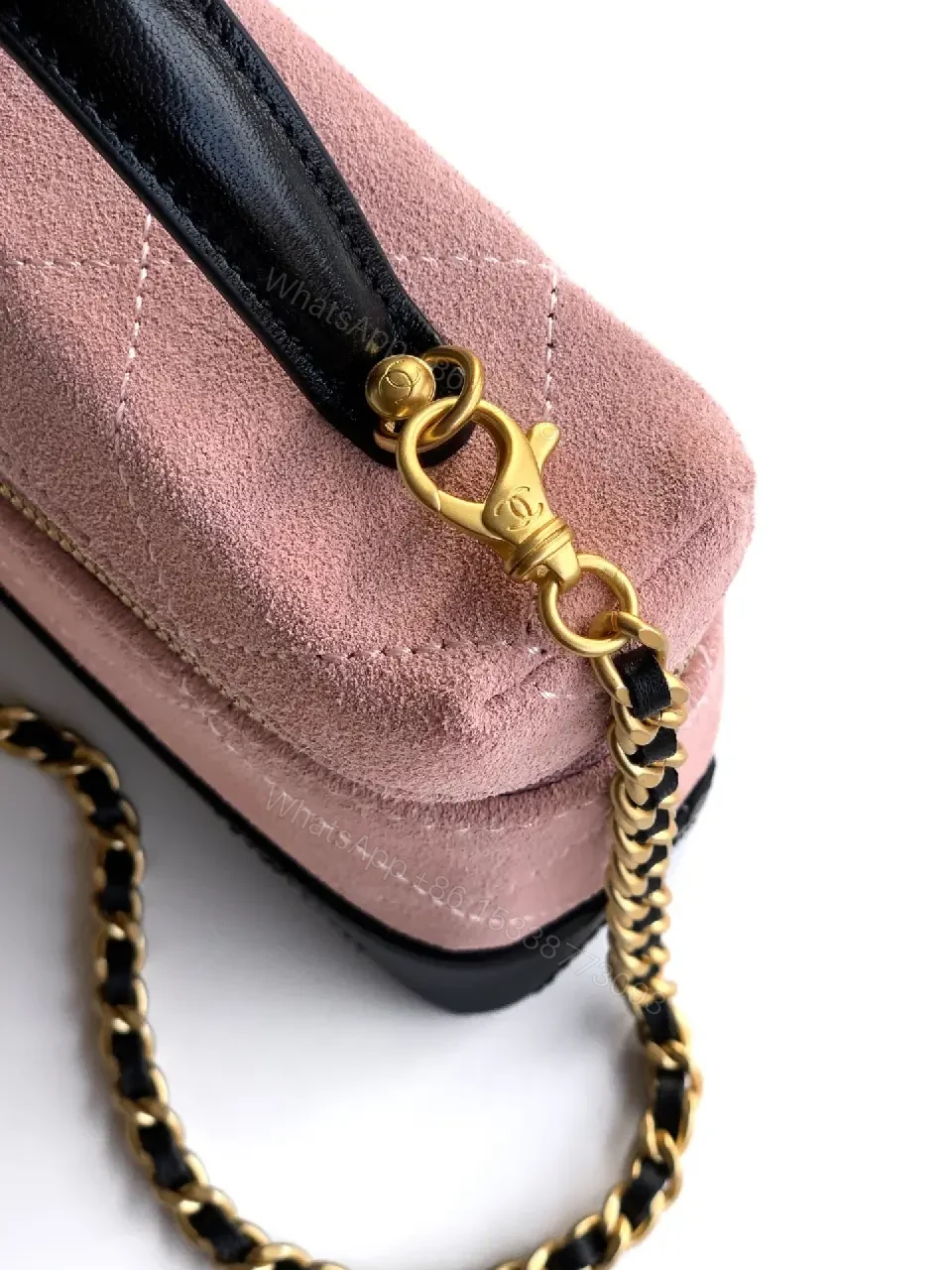 View 2 of Velvet Pink & Black Mini Crossbody: Luxe Two-Tone Chic