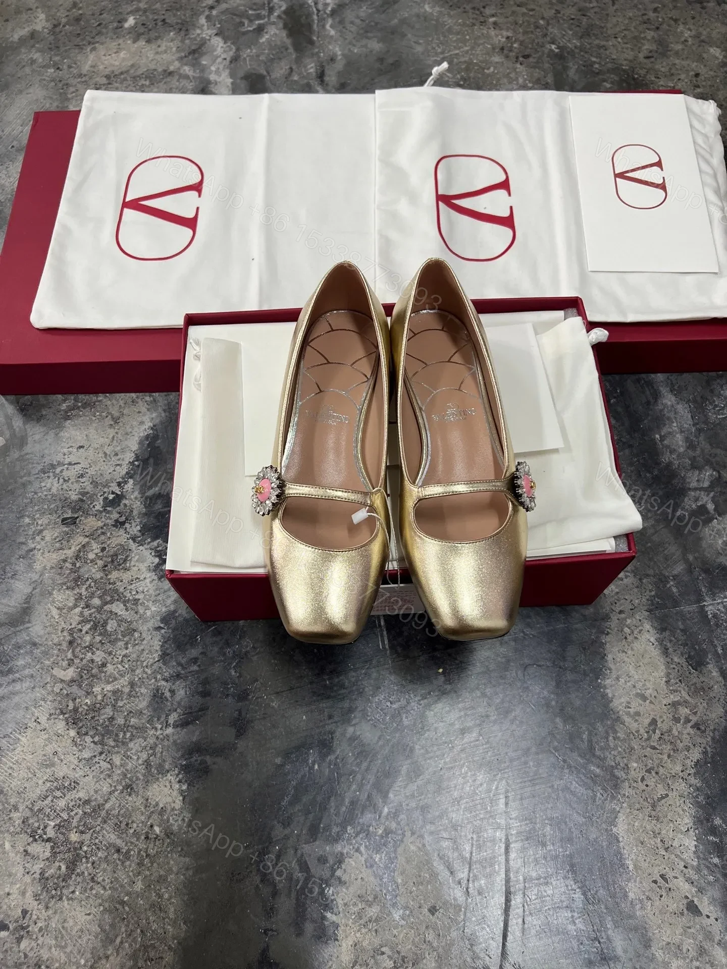 Valentino Women Gold Leather Embellished Flats — view 1