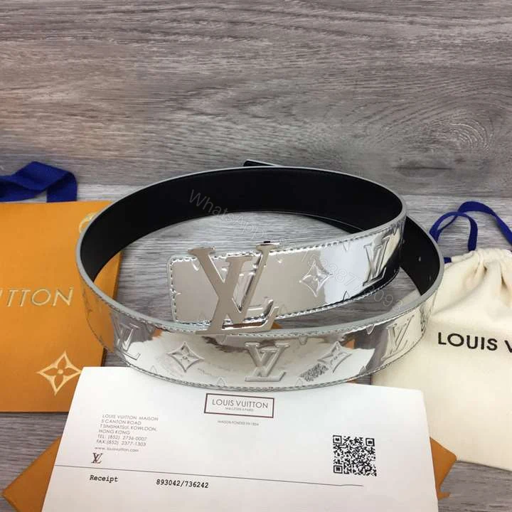View 2 of LOUIS VUITTON INITIALS LV MIRROR MIRROR 40MM REVERSIBLE BELT SILVER COLOR METALLIC MONOGRAM CANVAS RECTO SIDE – B77