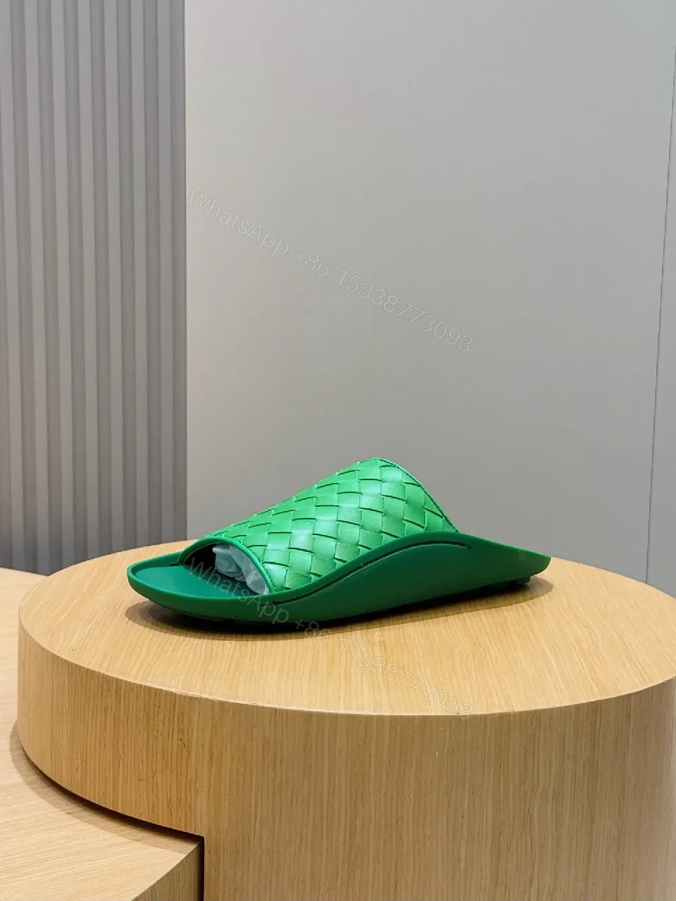 View 2 of Vibrant Green Woven Slide: Lux Everyday Comfort