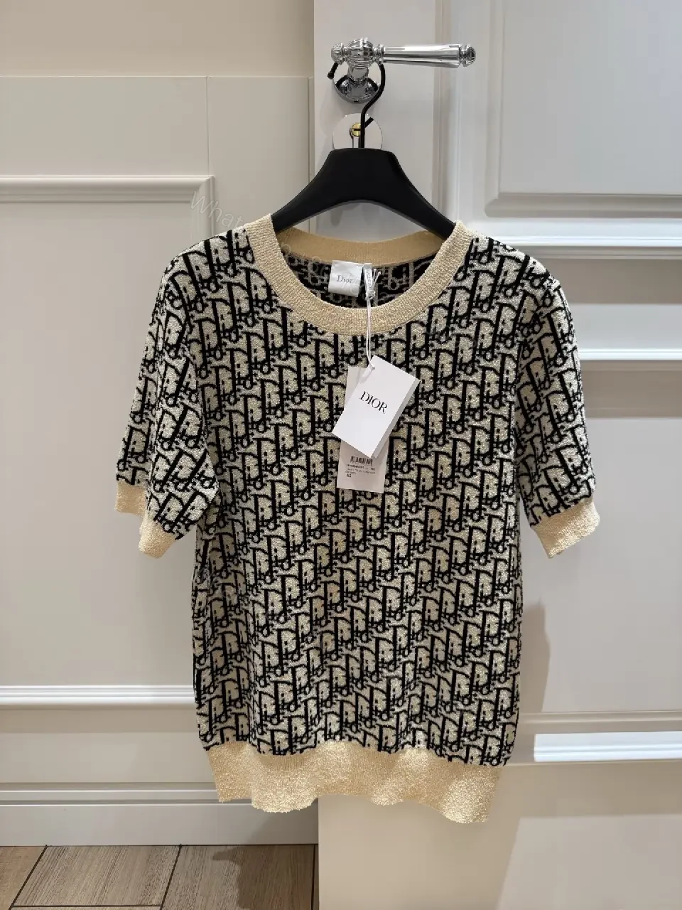 View 11 of BeigeBlack Knit Dress with Dior Monogram TrimShort Sleeves Dress