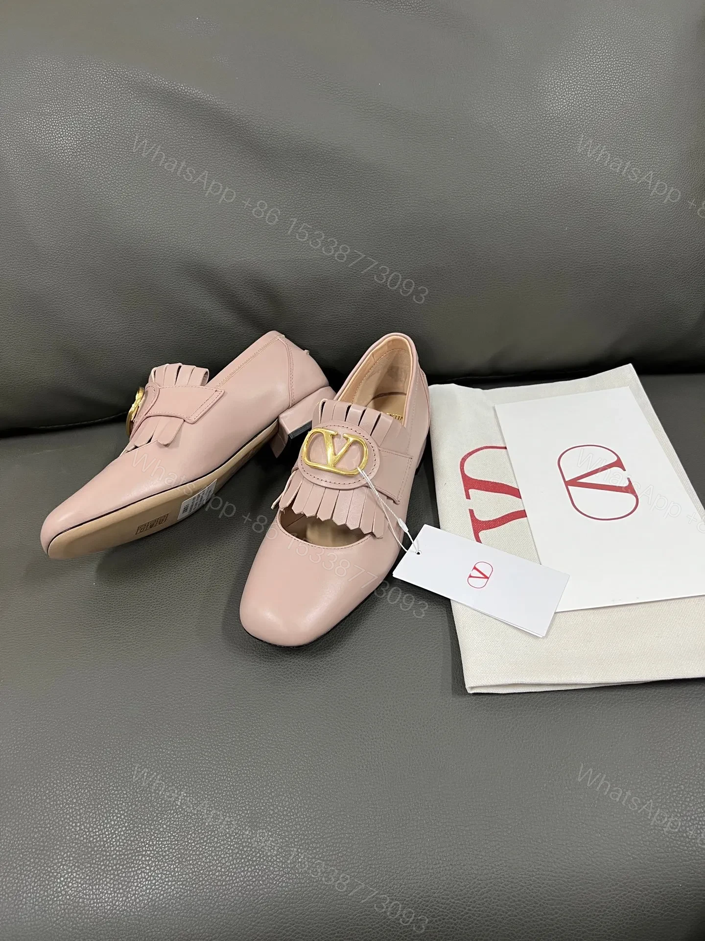 View 3 of Valentino Women Pink Leather Fringe Loafers