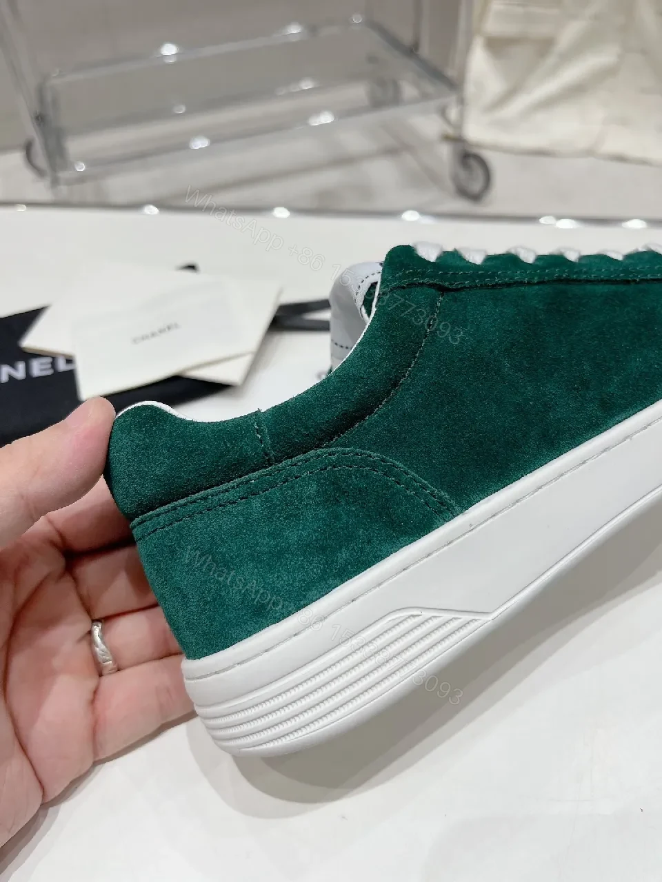 View 9 of Green Suede Sneakers with Signature Detailing, Luxe Casual Wear