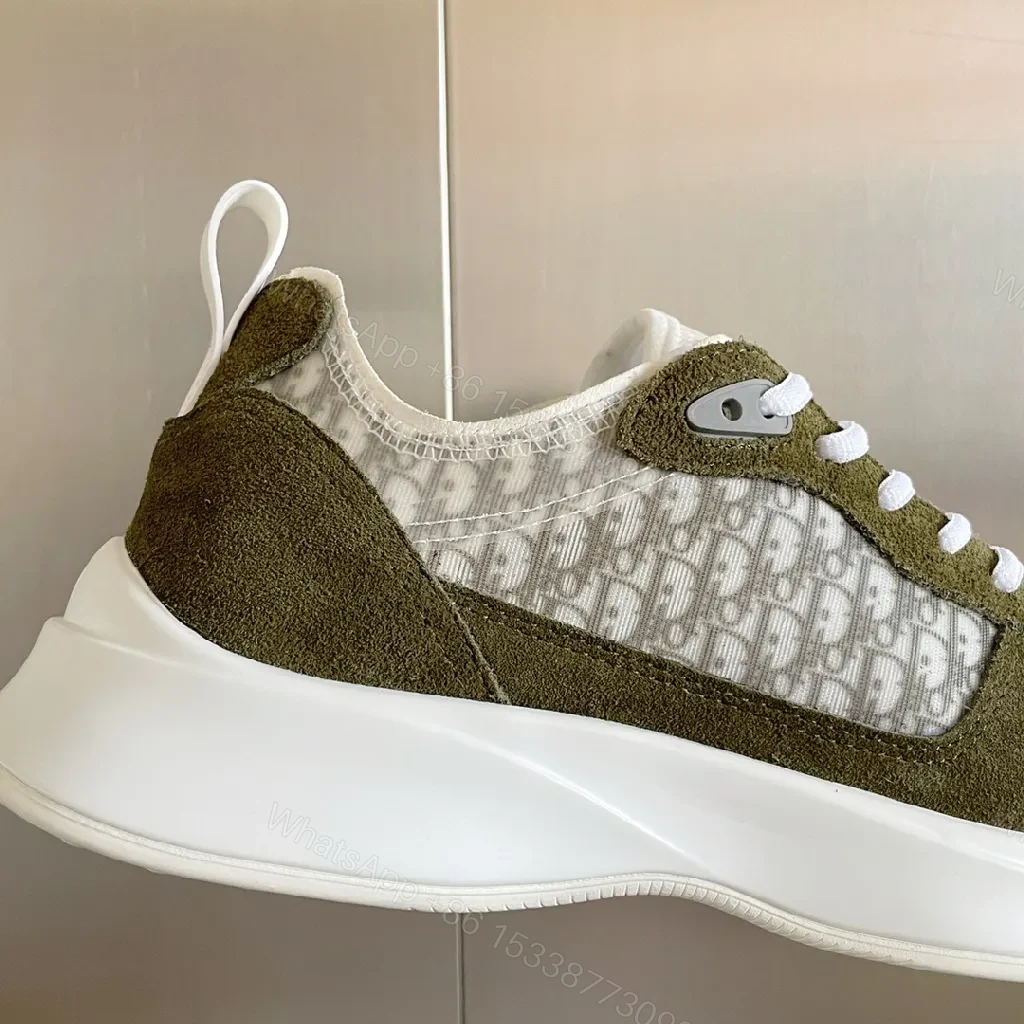 View 2 of Olive Suede Sport Sneaker with Monogram Trim