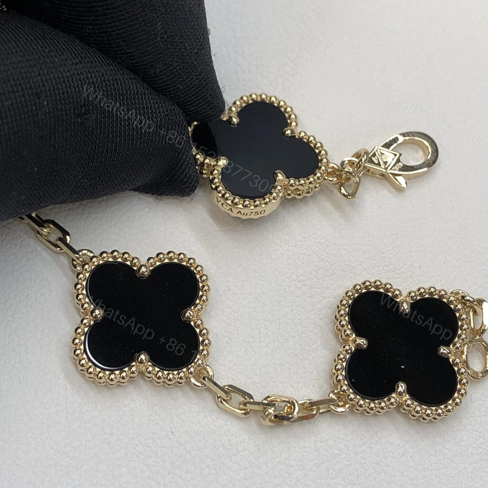 View 3 of VCA Vintage Alhambra Bracelet 5 Motifs Onyx Yellow Gold VCARA41300