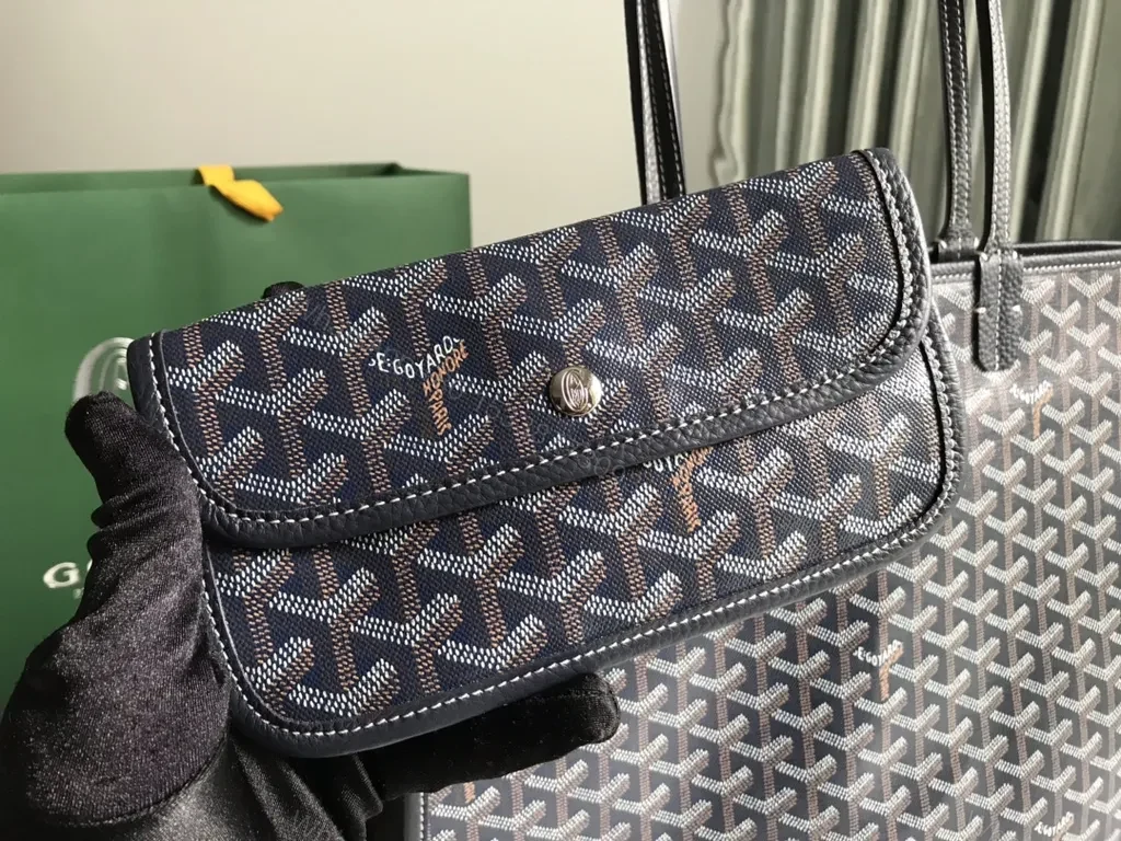 View 2 of Structured Luxe Tote: Goyard-Influenced Pattern, All-Day Sophistication