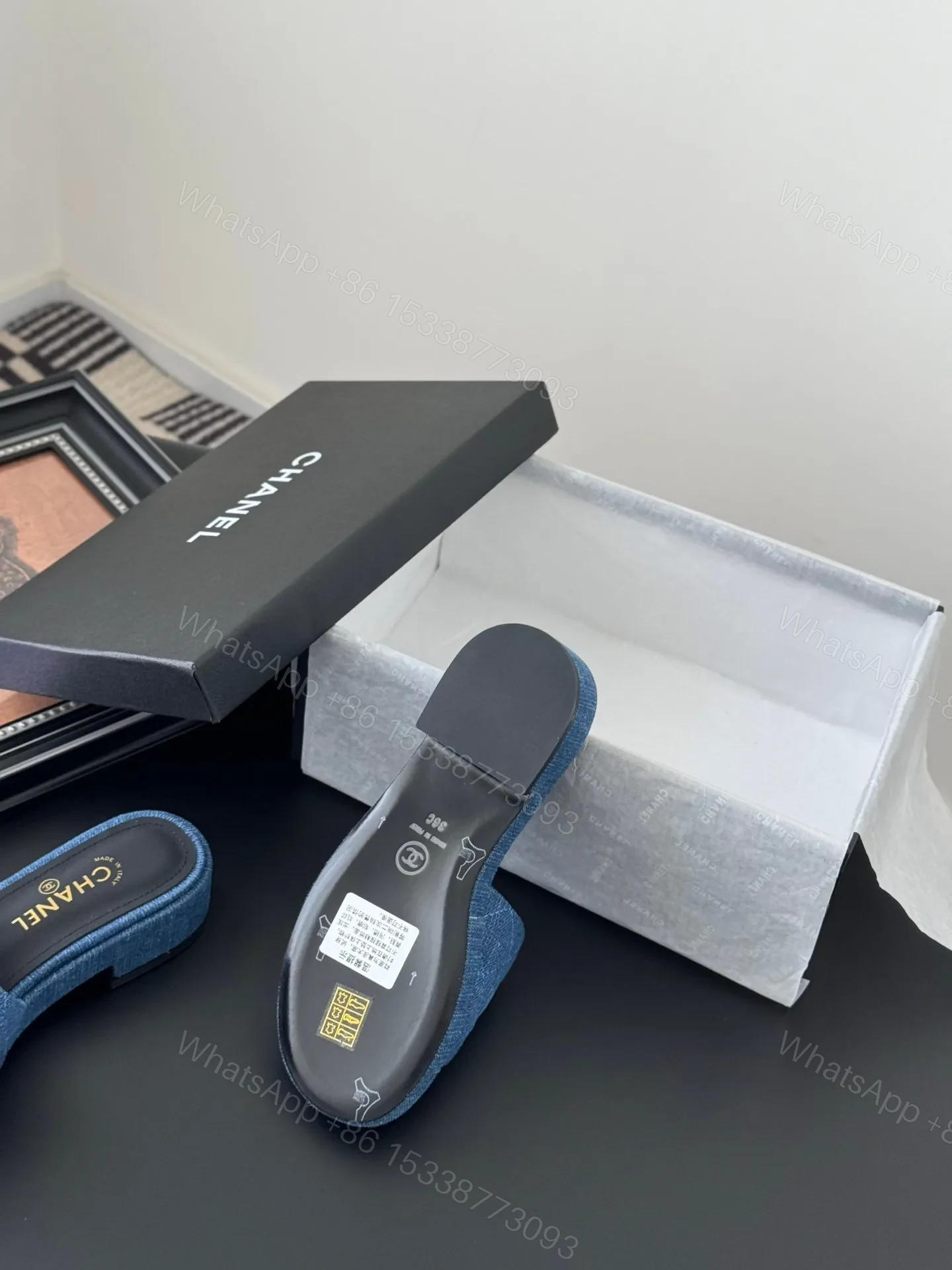 View 4 of Chanel Women Blue Denim Slides