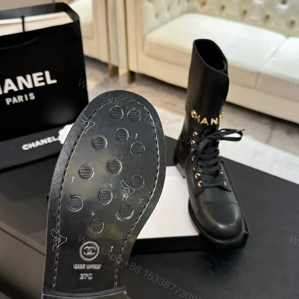 View 9 of Boldly Polished Combat Boots with Gold Detail
