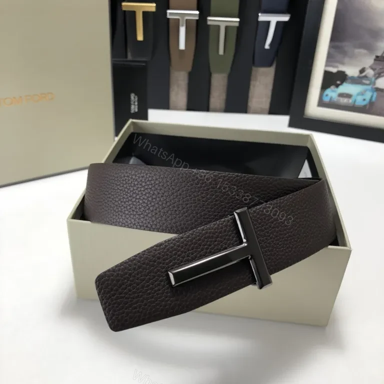 View 9 of Bold Leather Belt Gold Buckle Tom Ford Belt