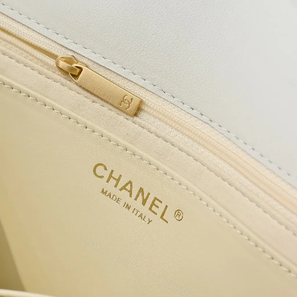 View 3 of White Quilted Flap Bag, Gold Clasp, Chain-Interlace Carrying Style, Luxury LivingBag
