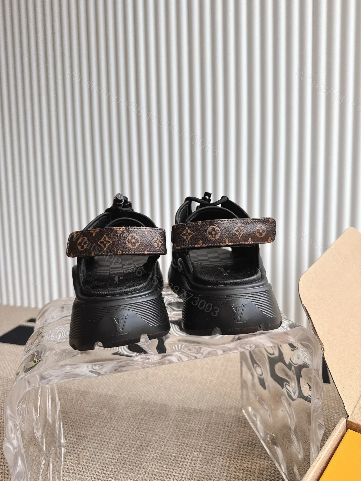 View 2 of LV Women Black Leather Sporty Sandals