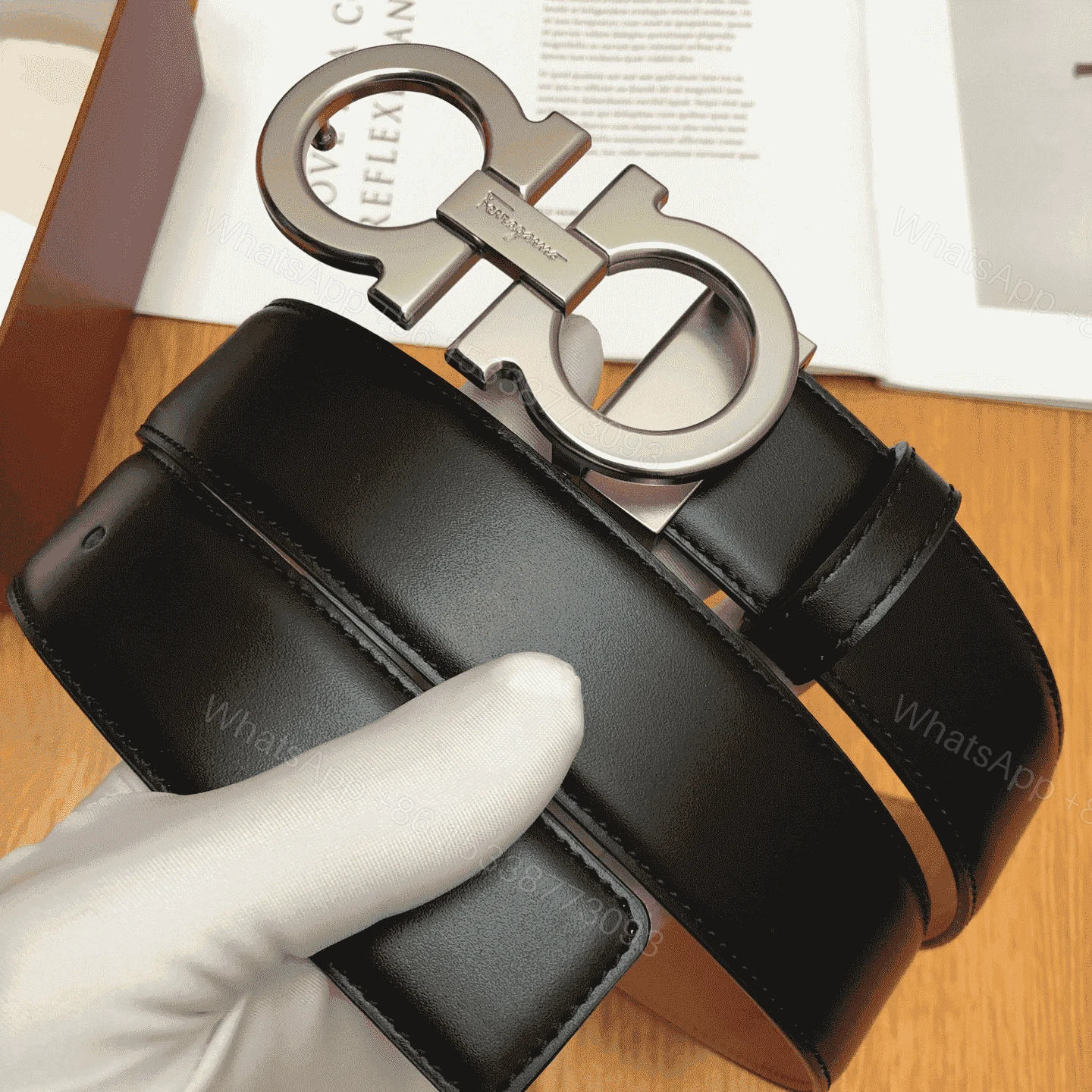 View 2 of SALVATORE FERRAGAMO DOUBLE GANCIO BELT – B28