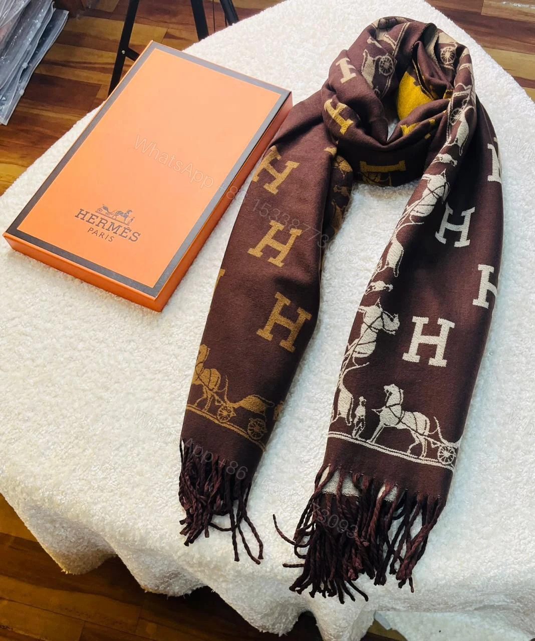 View 5 of First Copy Hermes Most Awaited Reversible Rabbit Fur Winter Stole