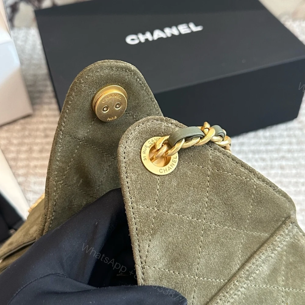 View 7 of Chanel Small 25 Handbag Gold Tone Metal Khaki 26Cm