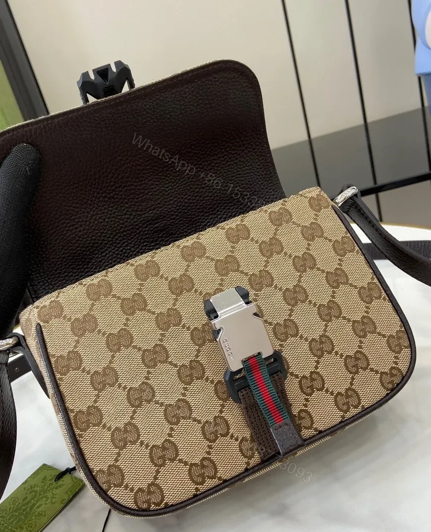 View 8 of Beige Canvas GG Messenger with Modern Webbed Strap