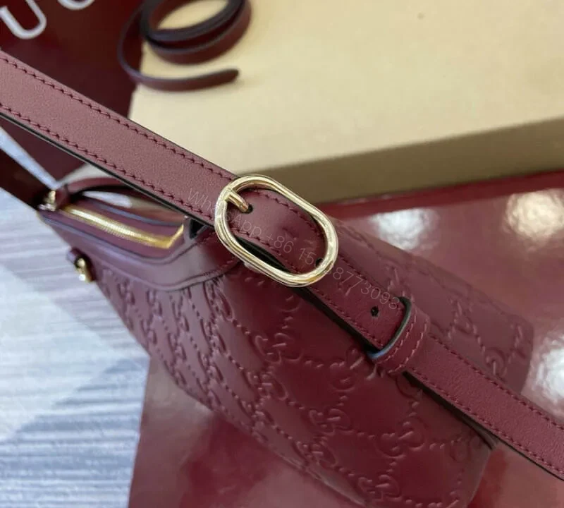 View 8 of Gucci GG Emblem Small Shoulder Bag – Rosso Ancora Red Leather