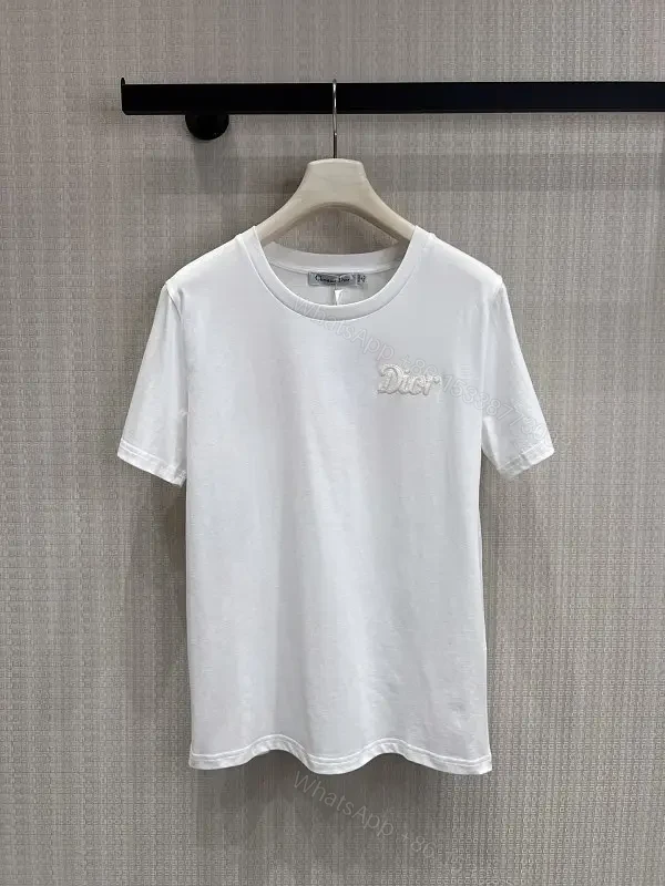 White Cotton Minimalist Tee with Embroidered Dior Logo T-Shirt — view 1