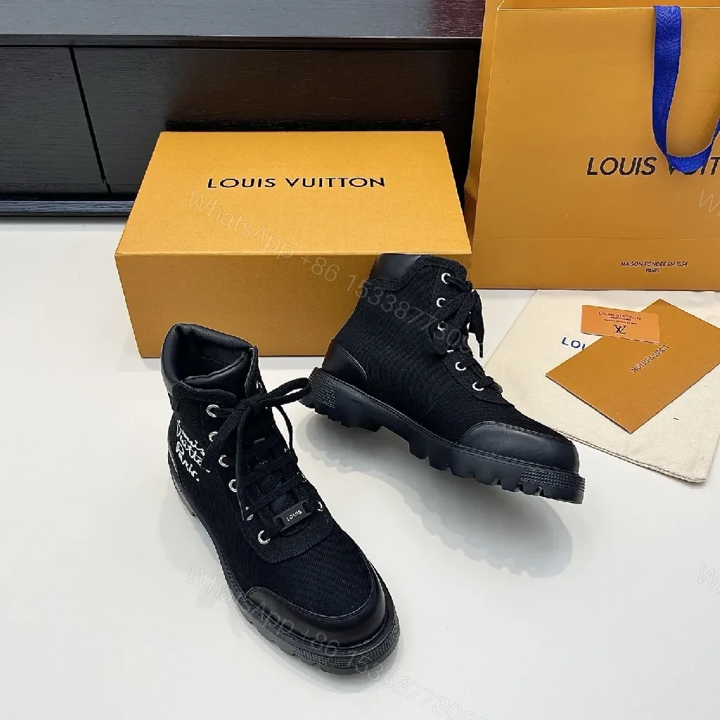 View 4 of Bold Canvas Leather Boots: Subtle LV-Inspired Luxe Comfort