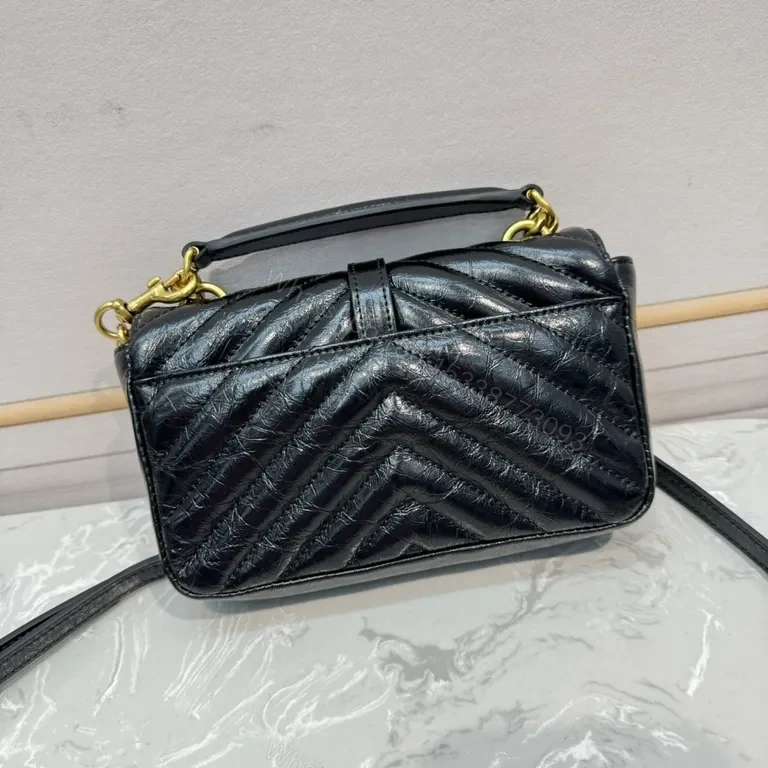 View 5 of Structured Quilted Leather Handbag with YSL Crest
