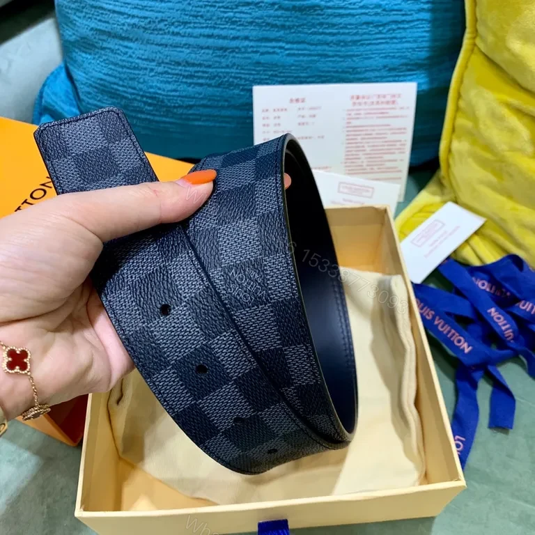 View 3 of Damier Graphite LV Belt: Signature Palladium Buckle, Unisex Style