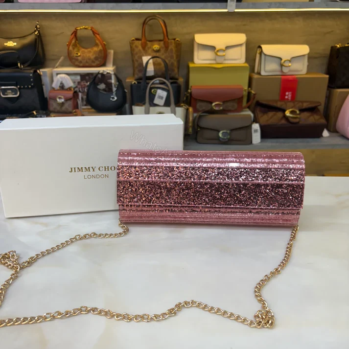 View 4 of FIRST COPY JIMMY CHOO ROSE GLITTER WEATIE CLUTCH HANDBAG
