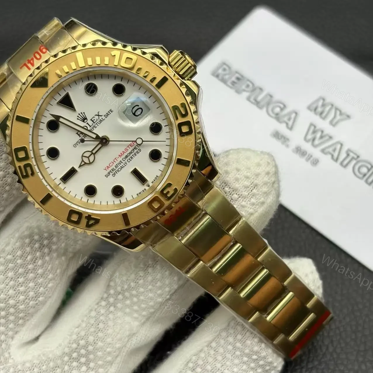 View 3 of Replica Rolex Yacht Master Full Gold White Dial