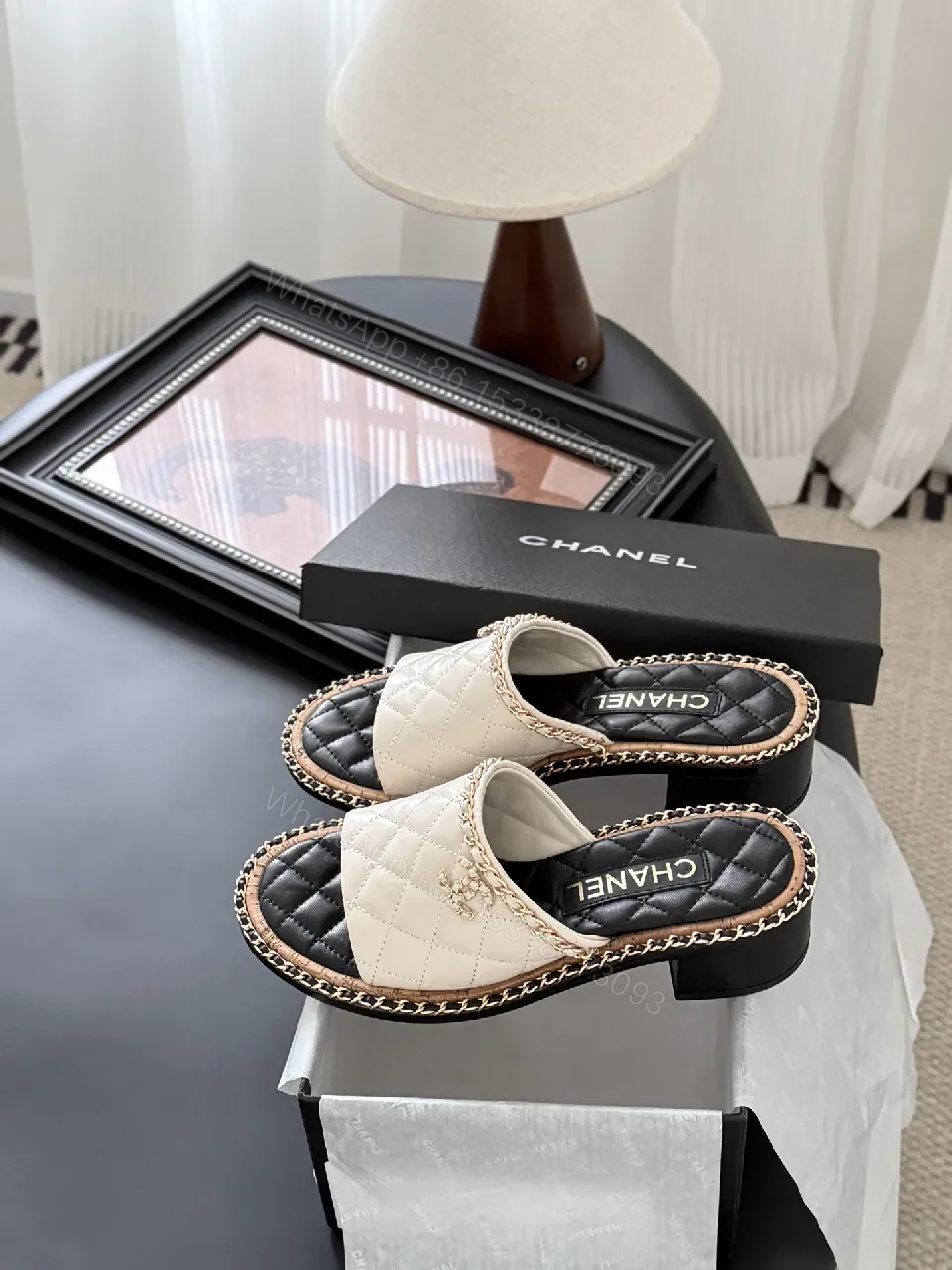View 2 of Quilted Mule with Chain Trim – Luxury Comfort Slide