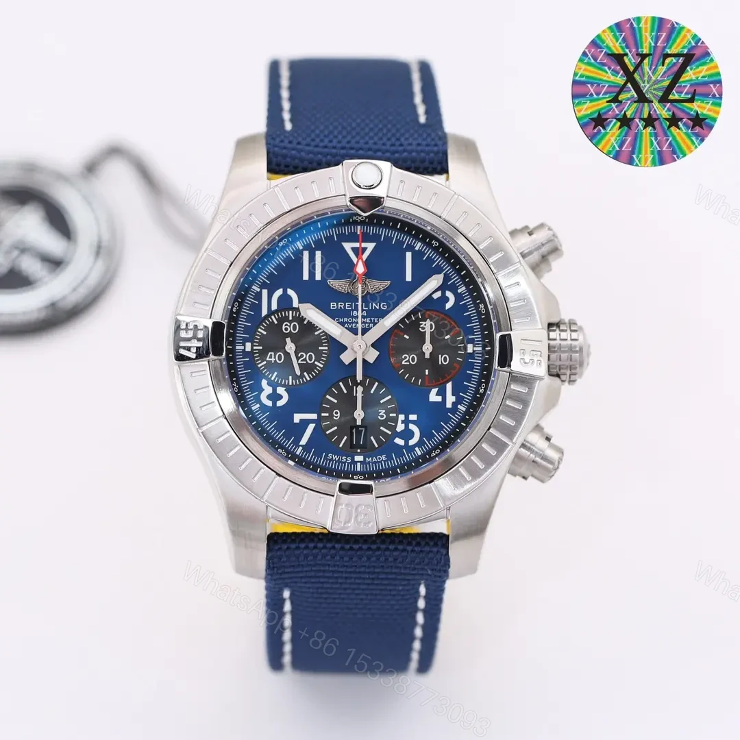 View 9 of JF Factory Breitling Avenger B01 Chronograph 45mm Stainless Steel Watch – Blue Dial, Blue Strap