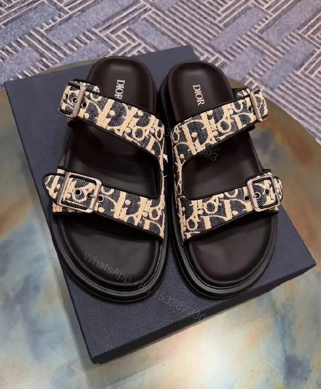 View 5 of Patterned Strap Sandals - Monogram-Patterned, Cushioned Platform Sandals