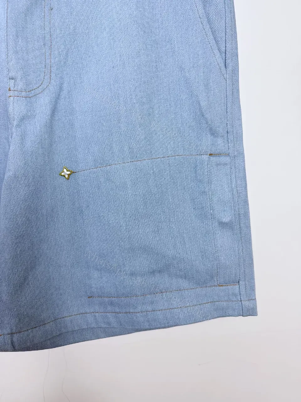 View 8 of Blue Denim Shorts with Embroidered Details, Louis Vuitton Style