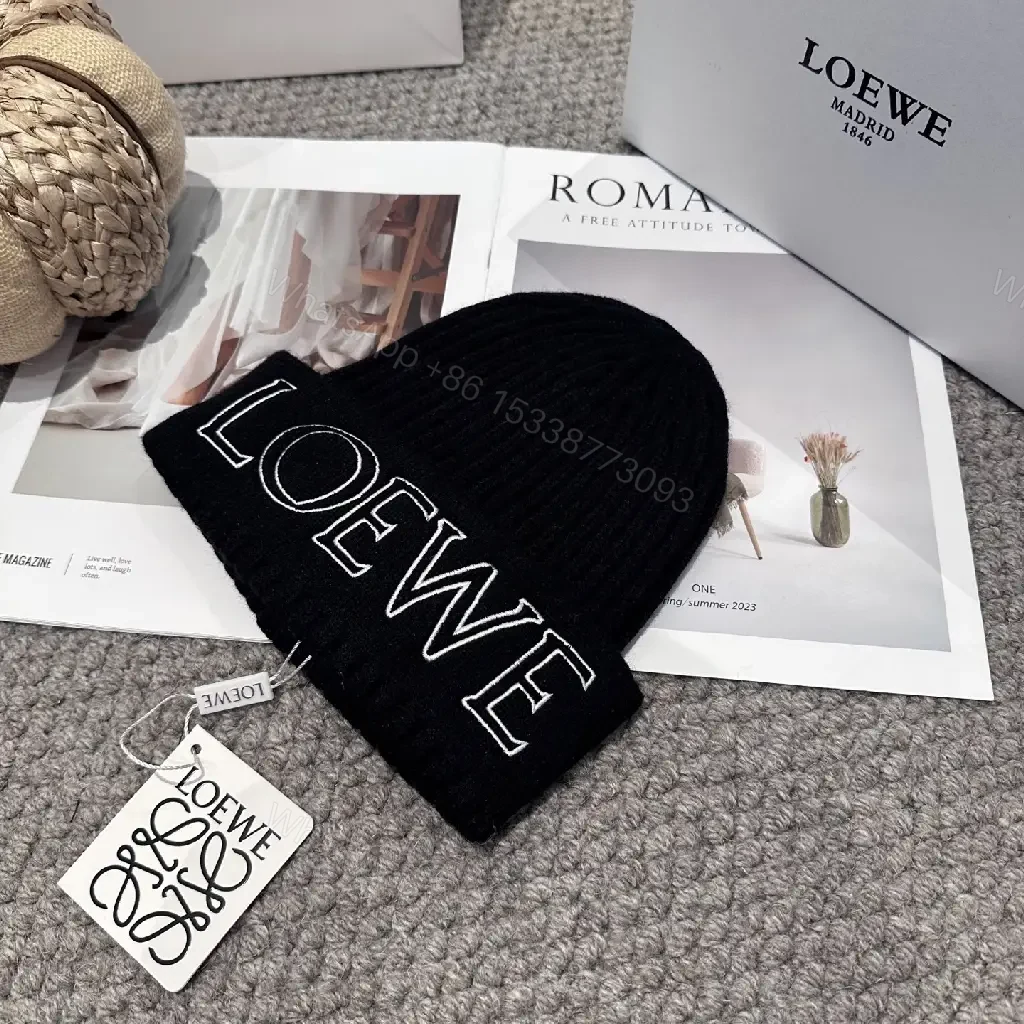 View 9 of Black Knit Beanie + Premium Knit + Chic Minimalist + LOEWE Logo Statement + Beanie