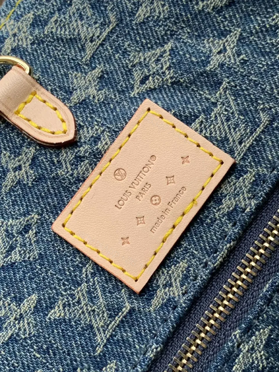 View 3 of Denim Monogram Tote: Premium Denim Leather-Trim Tote with Signature Details