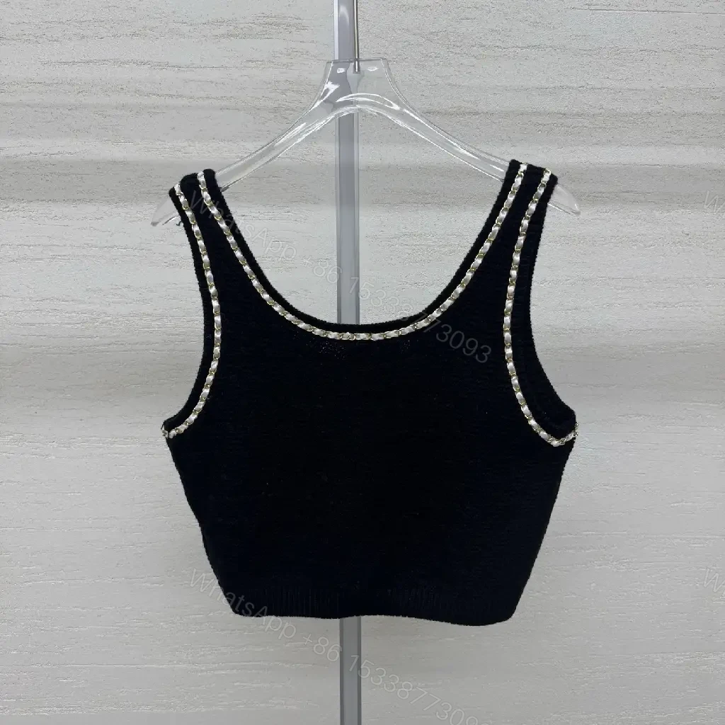 View 8 of Crystal-Trim Knit Tank: Luxe Chanel-Inspired Crop Top