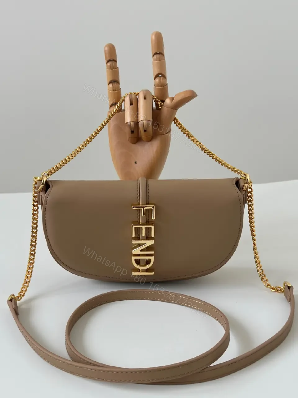 View 7 of Chic Leather Crossbody Bag with Gold Logo